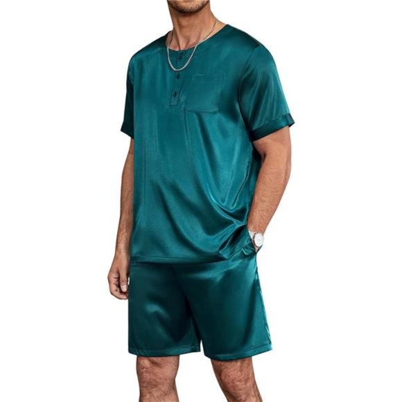 Pyjamas Marks And Spencer Mens Satin Pajamas Short Set Navy Satin